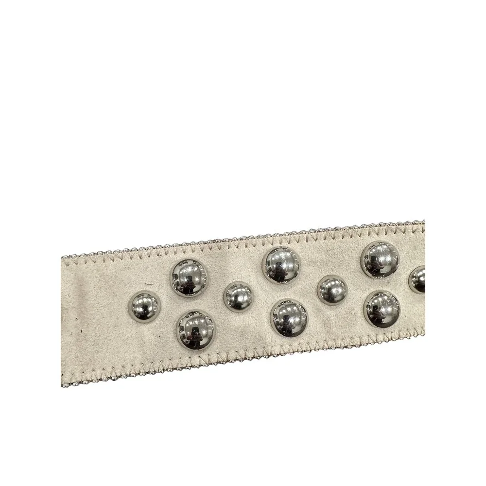 Kathy Van Zeeland Womens Cream Studded Belt Silver Buckle Crystal M 601765